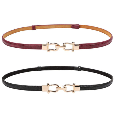 JASGOOD Leather Skinny Women Belt Ladies Thin Waist Belts Plus Size Adjustable for Jeans Pants Dresses with Metal Buckle