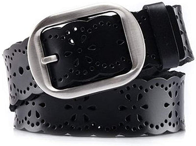 JASGOOD Women's Hollow Flower Genuine Leather Belt for Jeans Pants Wide Belt for Ladies