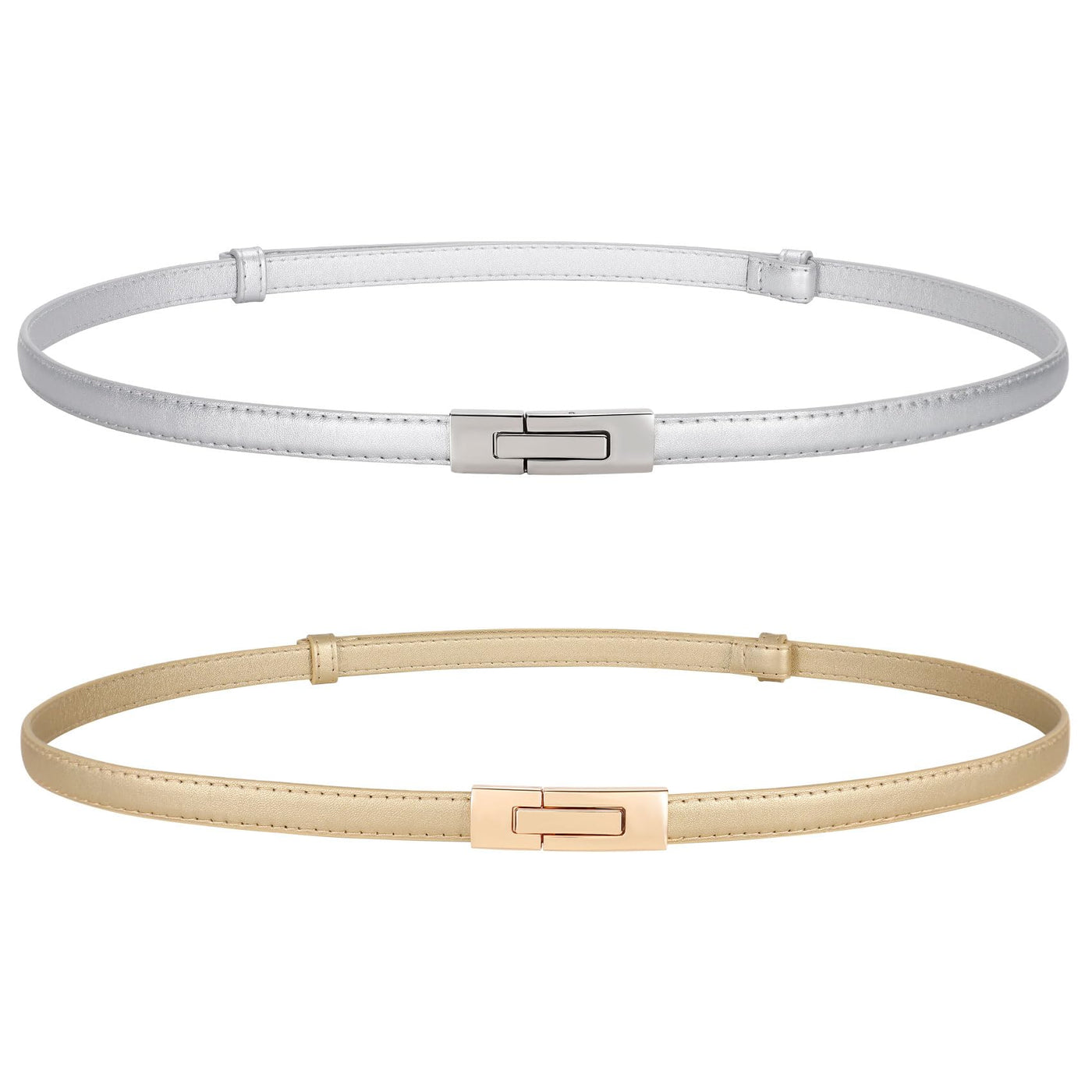 LEACOOLKEY Women Skinny Leather Belts Ladies Thin Waist Belts with Alloy Buckle for Dresses