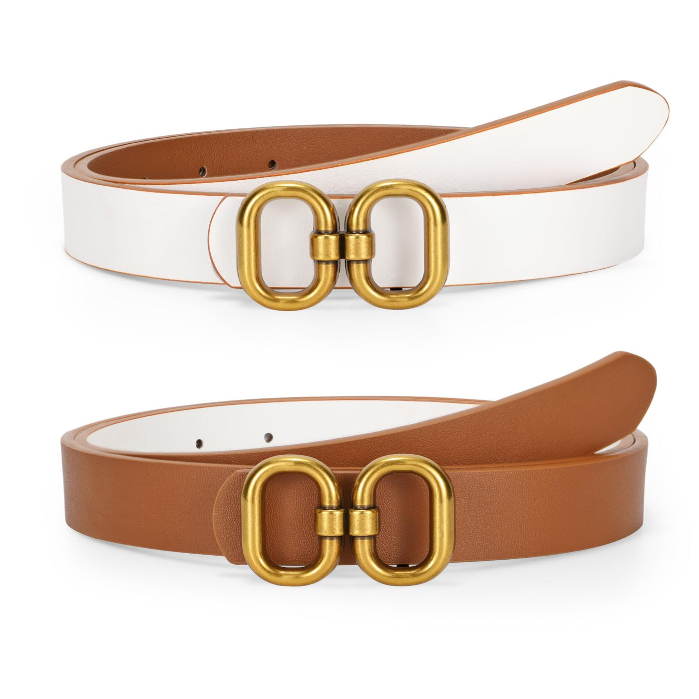 Reversible Leather Belt for Women with Gold Buckle Ladies Leather Belt for Jeans Pants