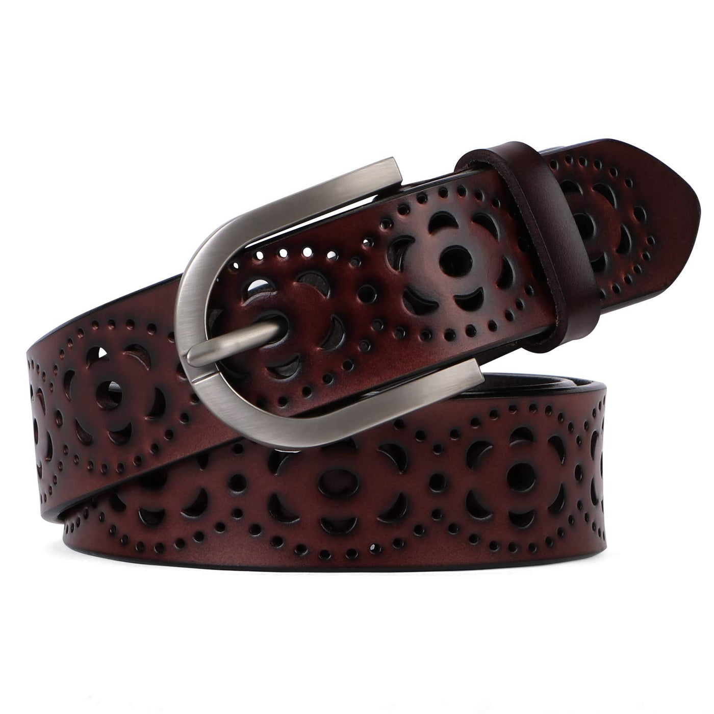 JASGOOD Women's Hollow Flower Genuine Leather Belt for Jeans Pants Wide Belt for Ladies