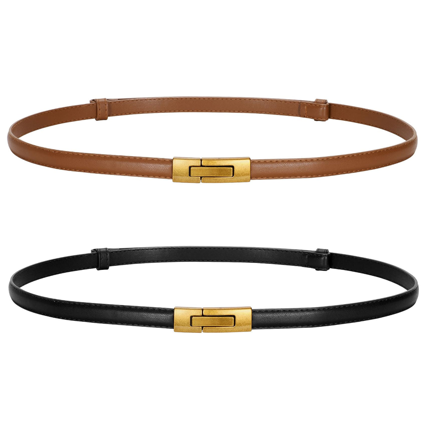 LEACOOLKEY Women Skinny Leather Belts Ladies Thin Waist Belts with Alloy Buckle for Dresses