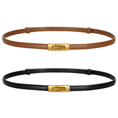LEACOOLKEY Women Skinny Leather Belts Ladies Thin Waist Belts with Alloy Buckle for Dresses