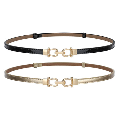 JASGOOD Leather Skinny Women Belt Ladies Thin Waist Belts Plus Size Adjustable for Jeans Pants Dresses with Metal Buckle