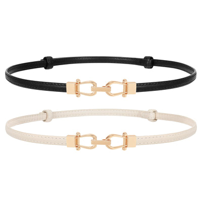 JASGOOD Leather Skinny Women Belt Ladies Thin Waist Belts Plus Size Adjustable for Jeans Pants Dresses with Metal Buckle
