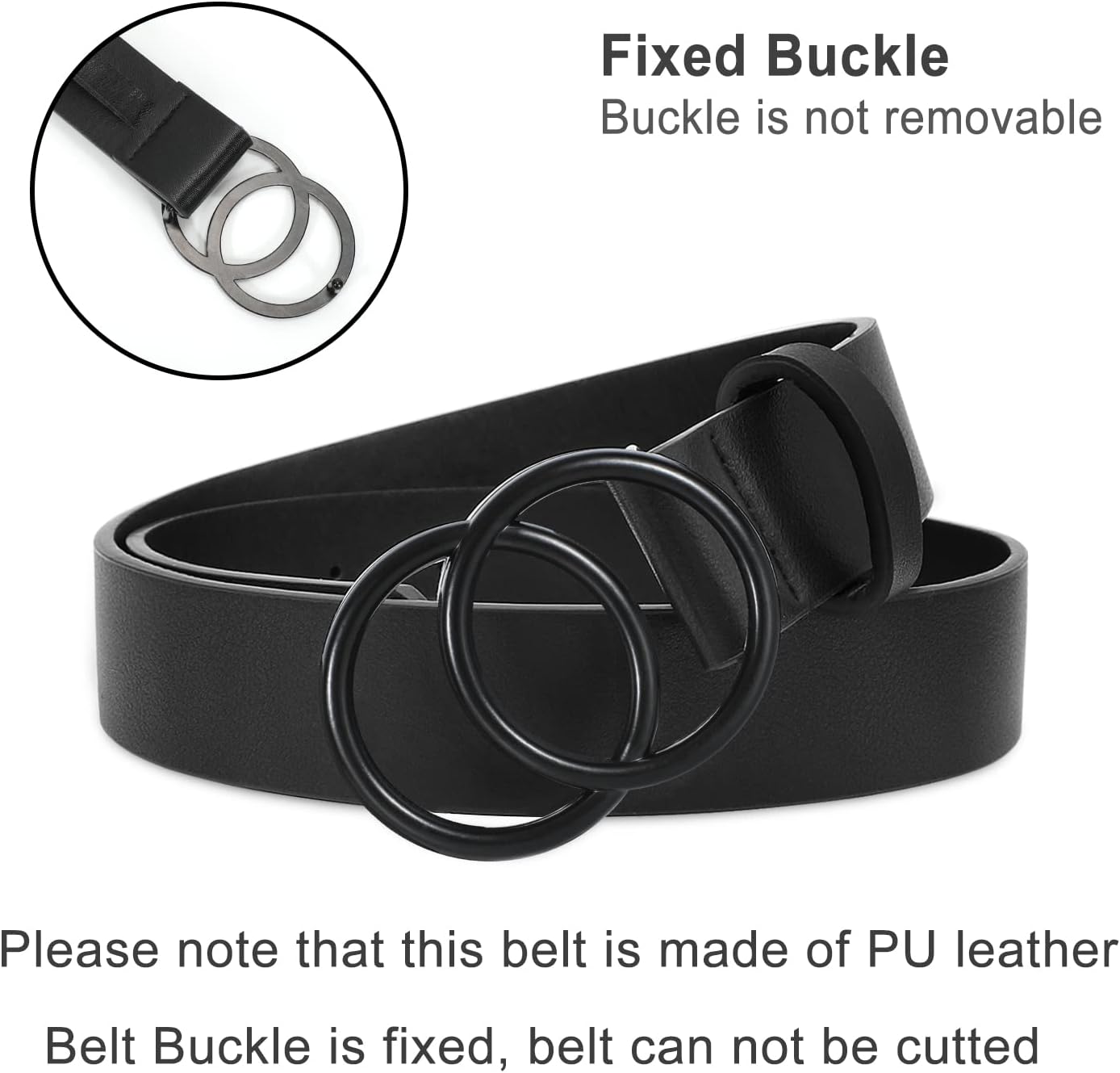 SUOSDEY Women Leather Belt Fashion Double O-Ring Soft Faux Leather Waist Belts For Jeans Dress