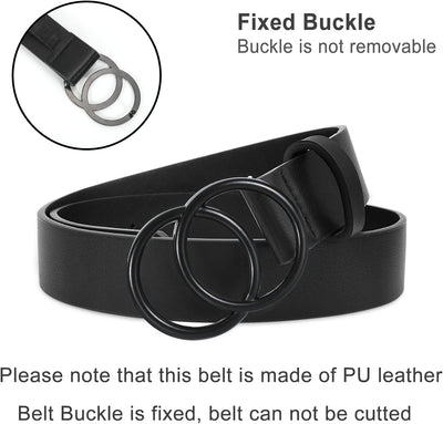 SUOSDEY Women Leather Belt Fashion Double O-Ring Soft Faux Leather Waist Belts For Jeans Dress