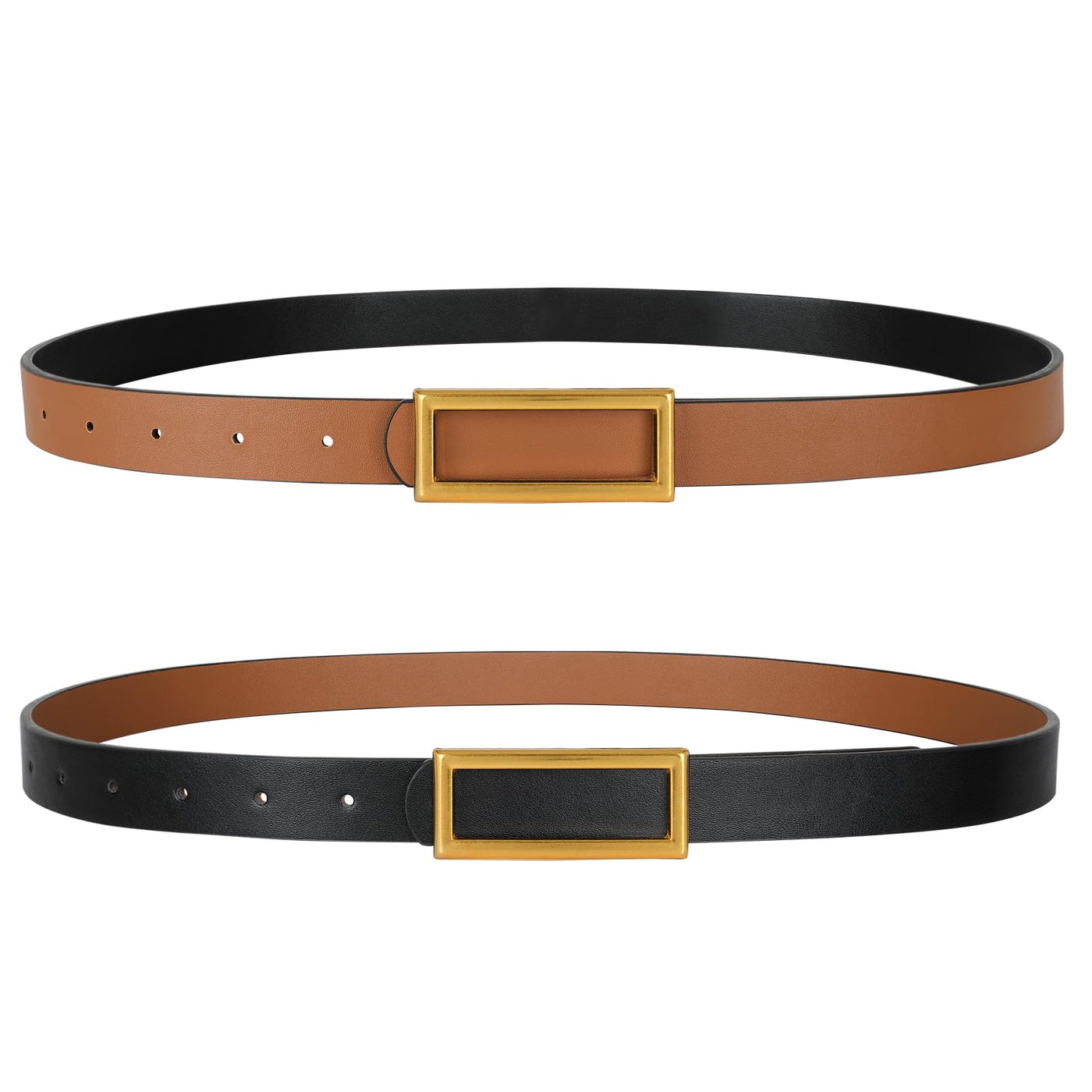 SANSTHS Skinny Reversible Belts for Women, Two-in-one Women Thin Belt for Dresses Jeans Pants with Gold Buckle
