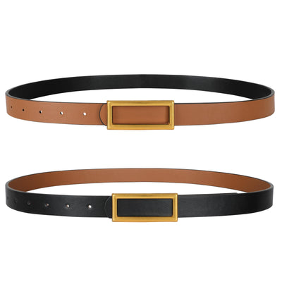 SANSTHS Skinny Reversible Belts for Women, Two-in-one Women Thin Belt for Dresses Jeans Pants with Gold Buckle