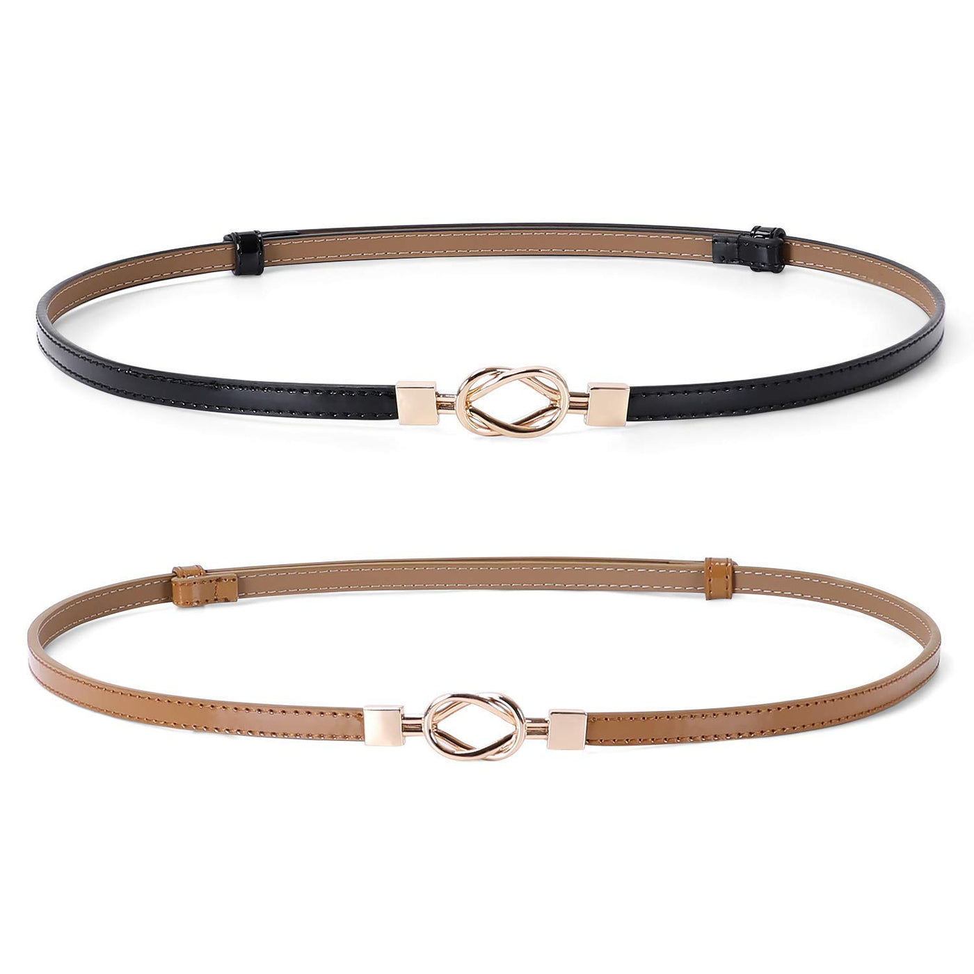 JASGOOD Leather Skinny Women Belt Ladies Thin Waist Belts Plus Size Adjustable for Jeans Pants Dresses with Metal Buckle