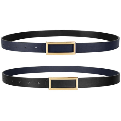 SANSTHS Skinny Reversible Belts for Women, Two-in-one Women Thin Belt for Dresses Jeans Pants with Gold Buckle