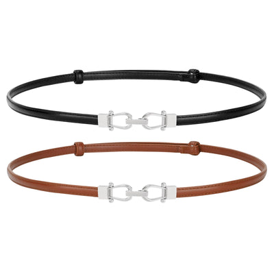 JASGOOD Leather Skinny Women Belt Ladies Thin Waist Belts Plus Size Adjustable for Jeans Pants Dresses with Metal Buckle