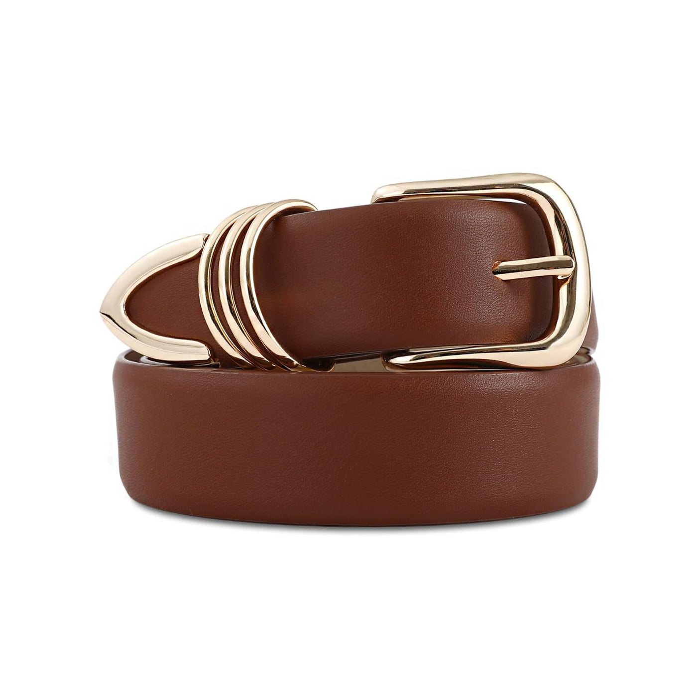 Women's Leather Belts with Gold Buckle Fashion Leather Waist Belt Elegant Ladies Belts for Jeans Dress & Casual Wear