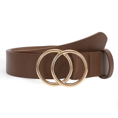 SUOSDEY Women Leather Belt Fashion Double O-Ring Soft Faux Leather Waist Belts For Jeans Dress