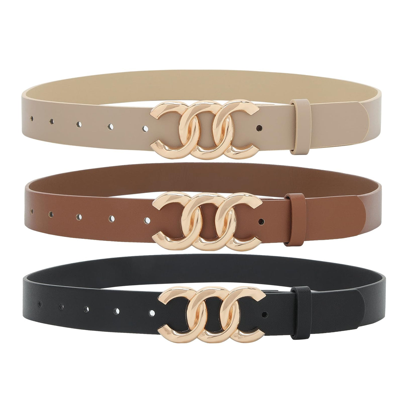 Women Belt for Jeans Dress Cinch Waist Belt for Ladies Faux Leather Belt with Gold Buckle