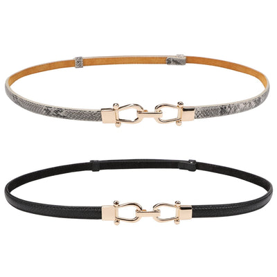 JASGOOD Leather Skinny Women Belt Ladies Thin Waist Belts Plus Size Adjustable for Jeans Pants Dresses with Metal Buckle