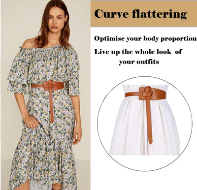 ALAIX Women's Leather Belt Dress Belt for Jeans Jumpsuit Coat Fashion Tie a Knot Genuine Leather Waist Belt