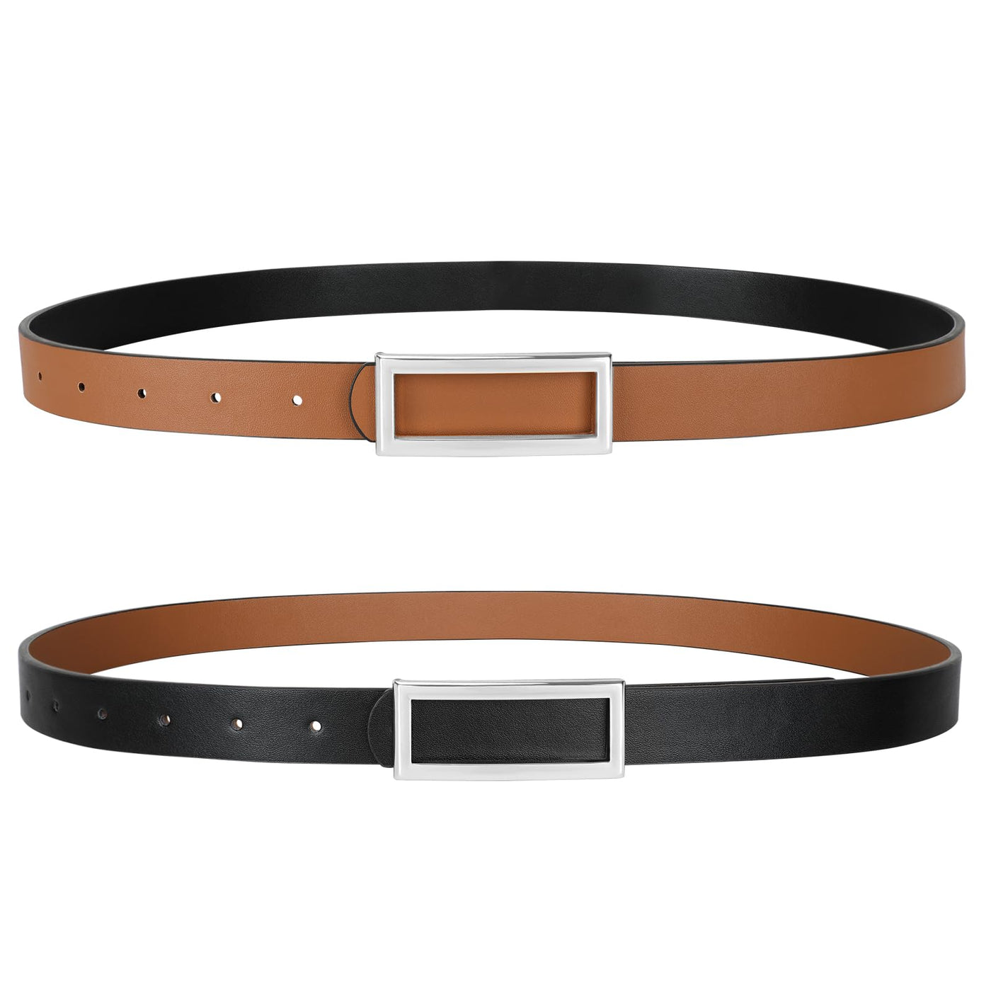SANSTHS Skinny Reversible Belts for Women, Two-in-one Women Thin Belt for Dresses Jeans Pants with Gold Buckle