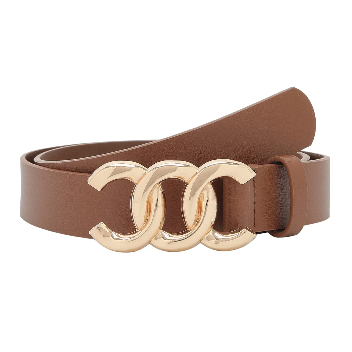 Women Belt for Jeans Dress Cinch Waist Belt for Ladies Faux Leather Belt with Gold Buckle