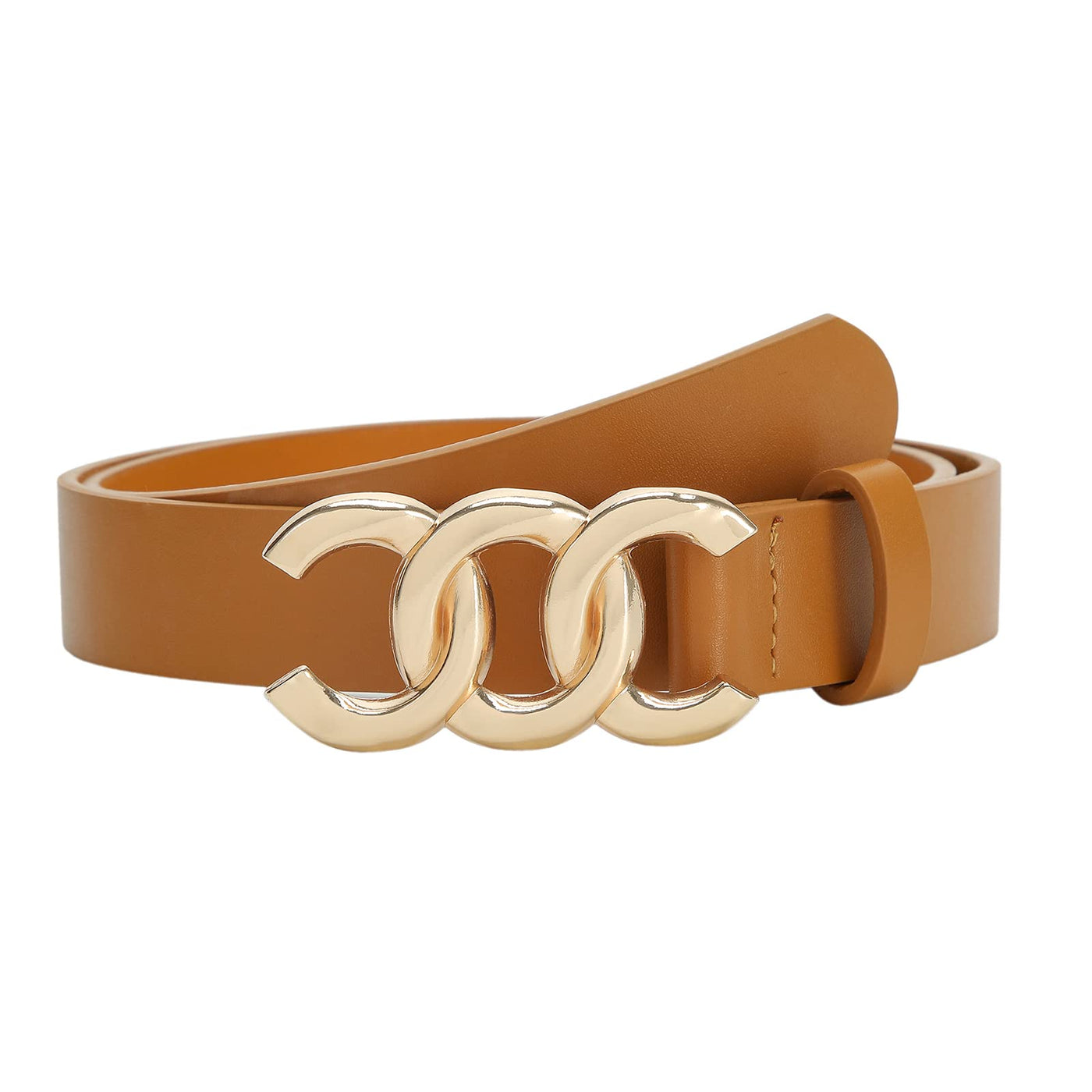 Women Belt for Jeans Dress Cinch Waist Belt for Ladies Faux Leather Belt with Gold Buckle