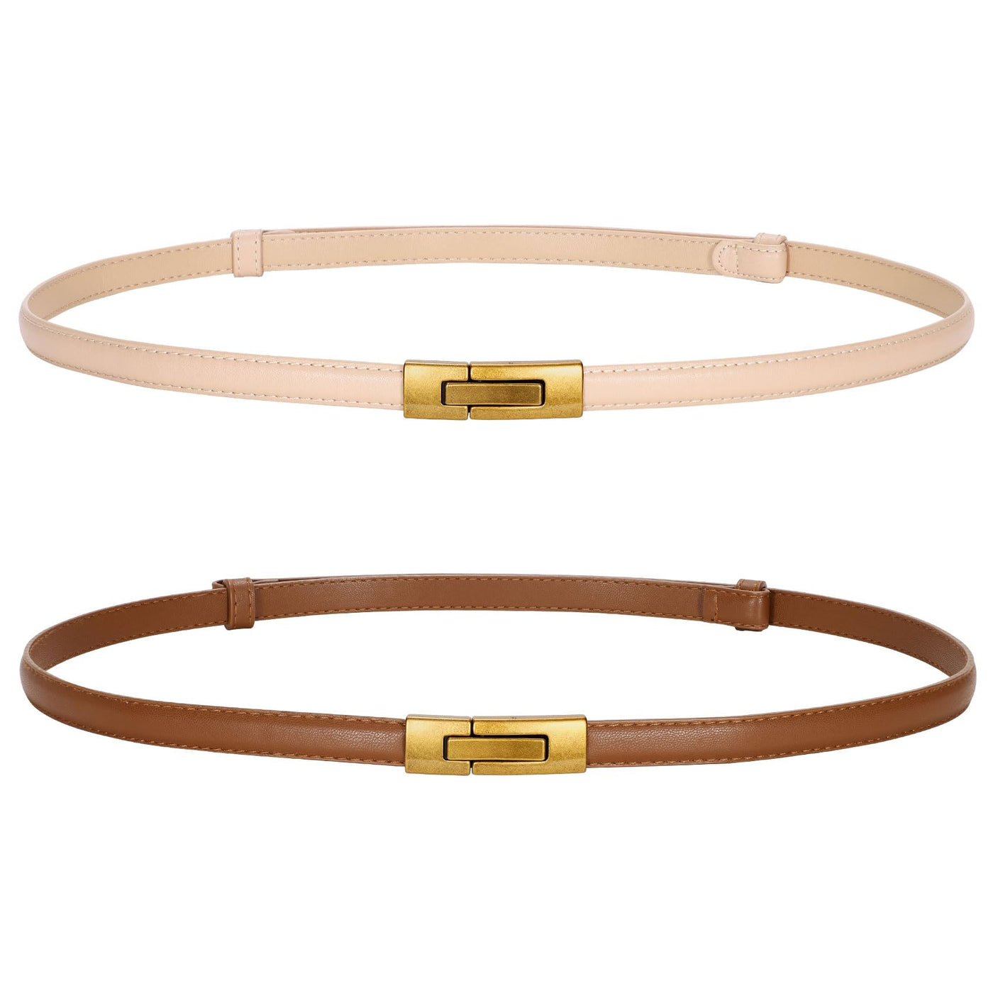 LEACOOLKEY Women Skinny Leather Belts Ladies Thin Waist Belts with Alloy Buckle for Dresses