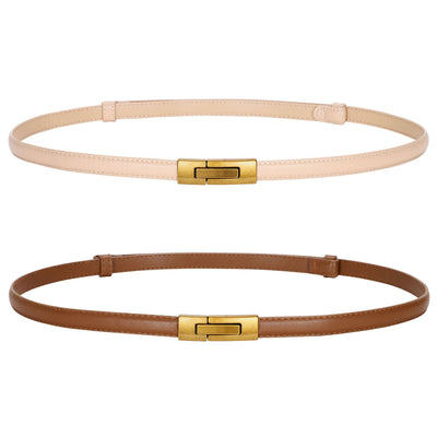 LEACOOLKEY Women Skinny Leather Belts Ladies Thin Waist Belts with Alloy Buckle for Dresses