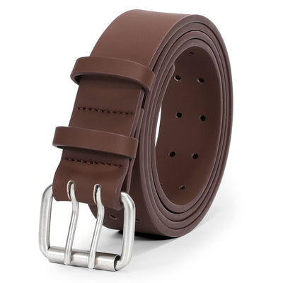 JASGOOD Men Double Prong PU Leather Belt Casual Work Heavy Duty Belt Double Grommet Holes Belt for Jeans