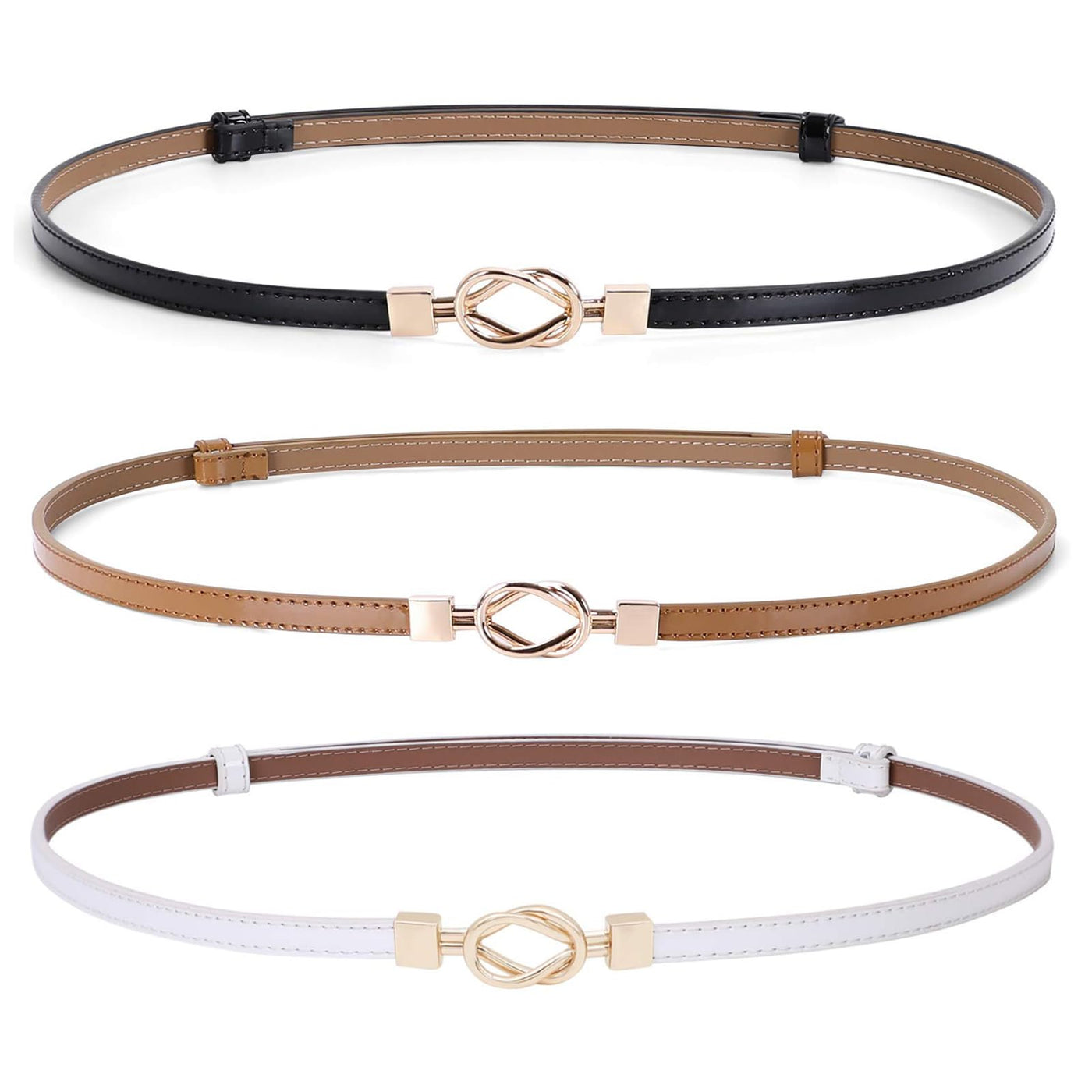 JASGOOD Leather Skinny Women Belt Ladies Thin Waist Belts Plus Size Adjustable for Jeans Pants Dresses with Metal Buckle