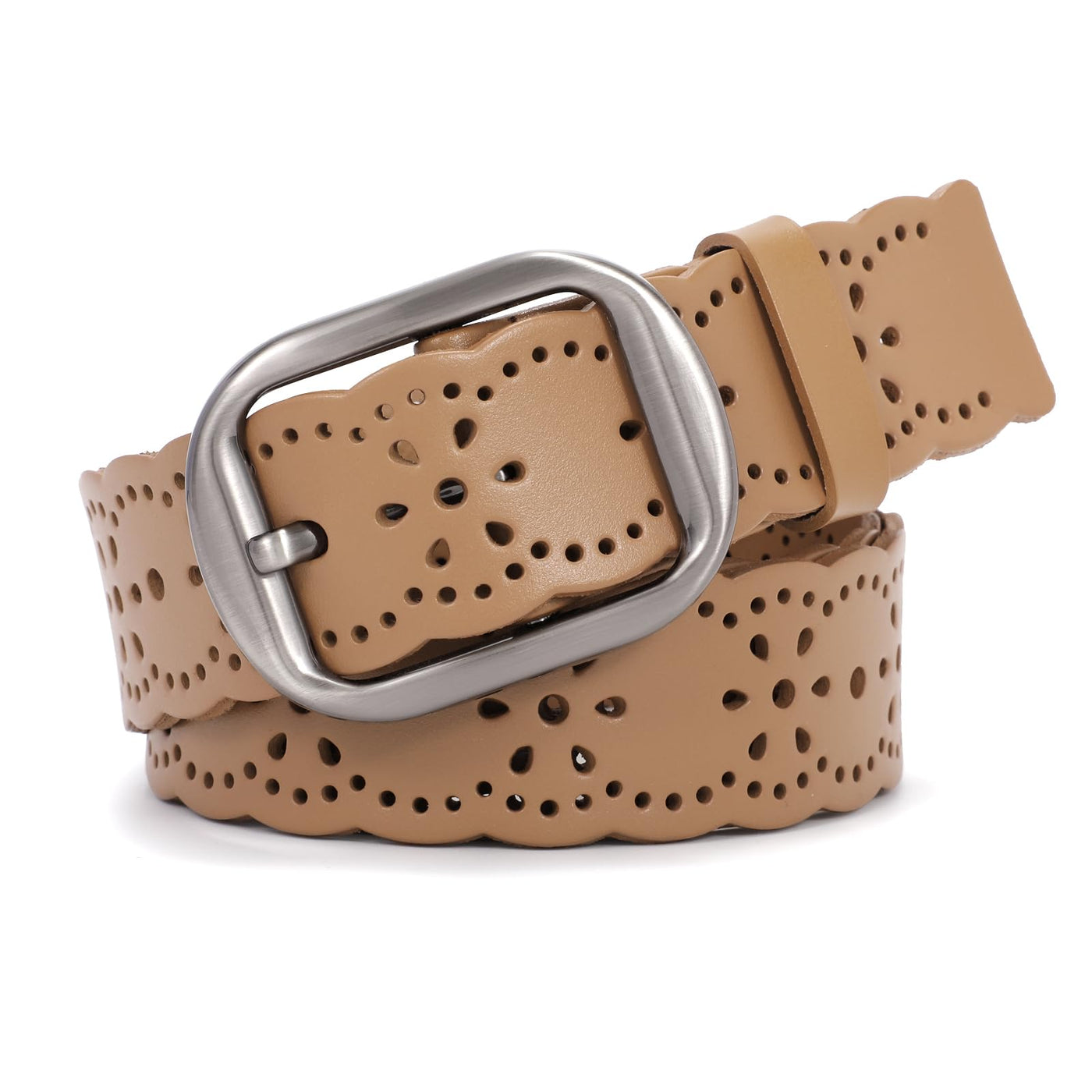 JASGOOD Women's Hollow Flower Genuine Leather Belt for Jeans Pants Wide Belt for Ladies