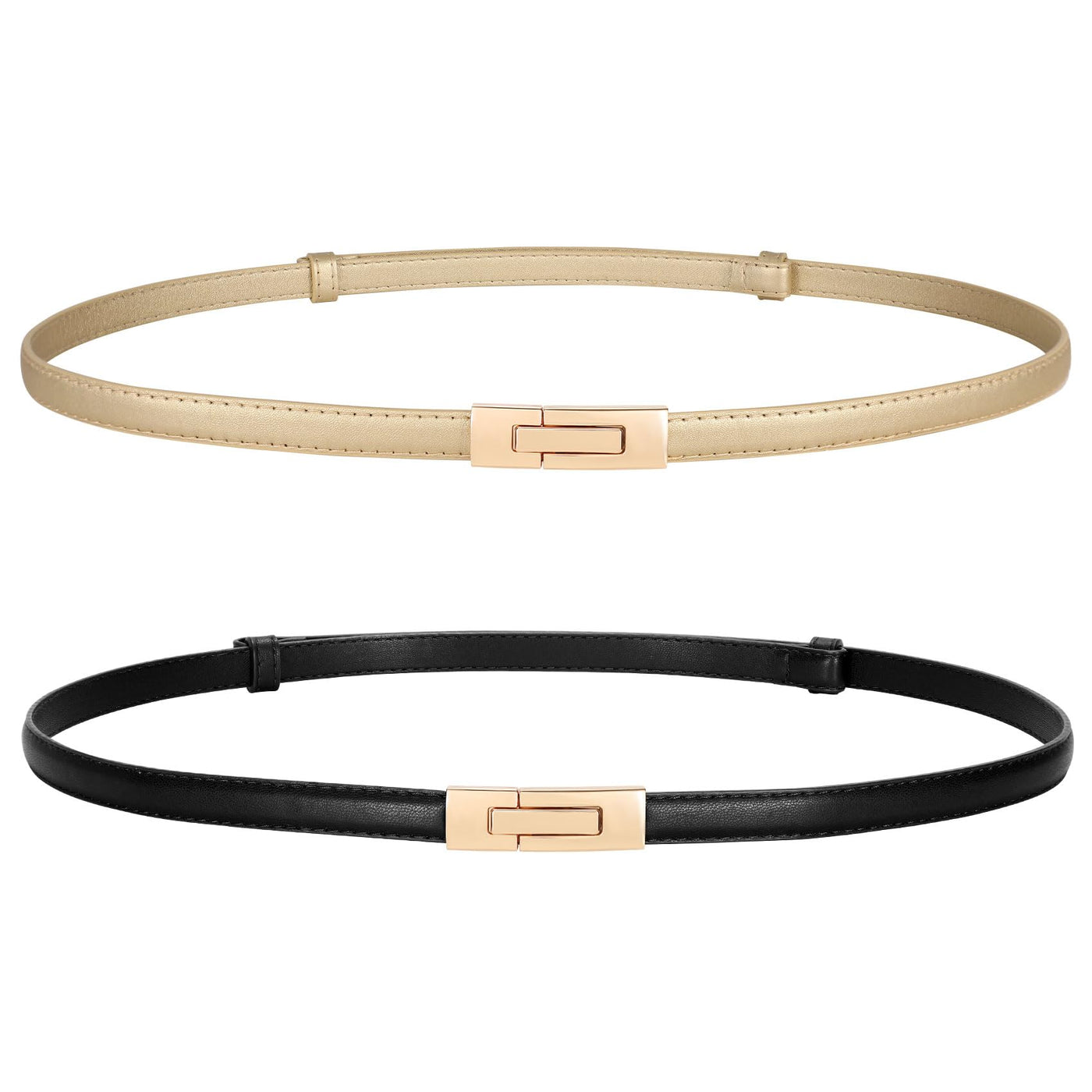 LEACOOLKEY Women Skinny Leather Belts Ladies Thin Waist Belts with Alloy Buckle for Dresses