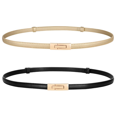 LEACOOLKEY Women Skinny Leather Belts Ladies Thin Waist Belts with Alloy Buckle for Dresses