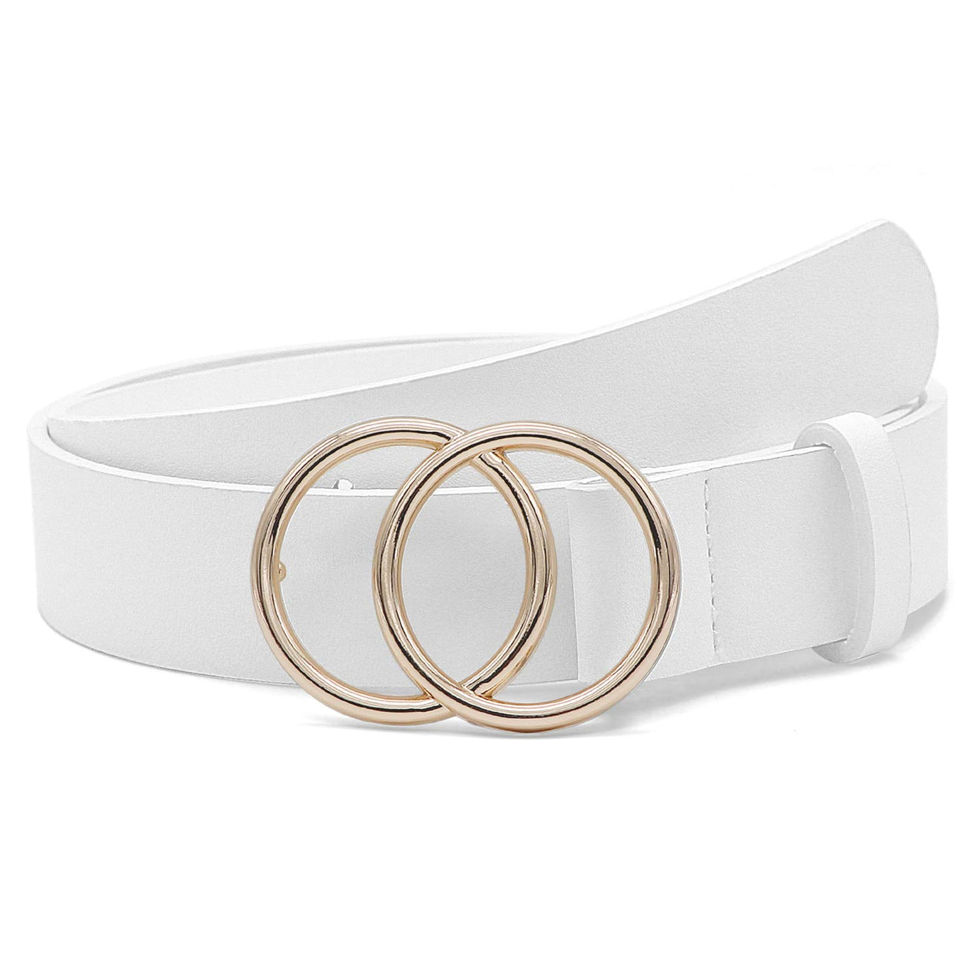 SUOSDEY Women Leather Belt Fashion Double O-Ring Soft Faux Leather Waist Belts For Jeans Dress