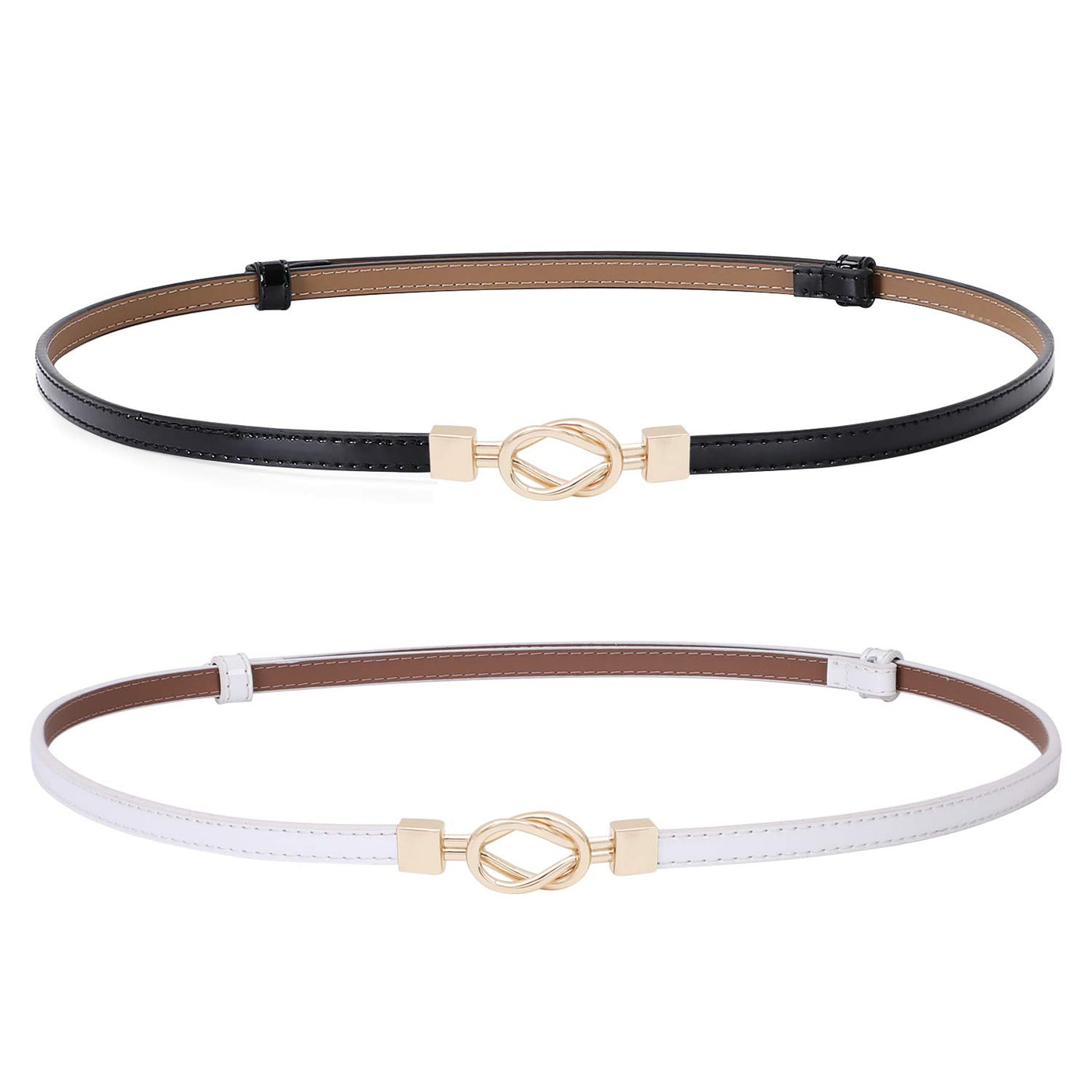 JASGOOD Leather Skinny Women Belt Ladies Thin Waist Belts Plus Size Adjustable for Jeans Pants Dresses with Metal Buckle