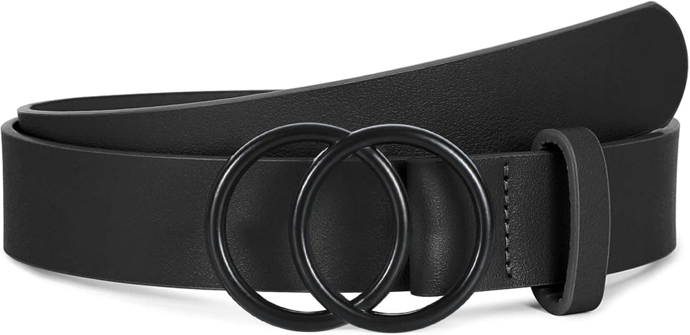 SUOSDEY Women Leather Belt Fashion Double O-Ring Soft Faux Leather Waist Belts For Jeans Dress