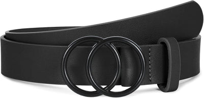 SUOSDEY Women Leather Belt Fashion Double O-Ring Soft Faux Leather Waist Belts For Jeans Dress