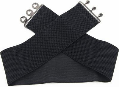Trimming Shop Elastic Waist Belt Wide Elasticated Stretch Waistband Retro Cinch Belt with Clip-On Buckle for Women Dresses, Western Outfits, Gowns, 76mm Wide, Black, 25"-28"