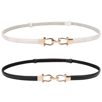 JASGOOD Leather Skinny Women Belt Ladies Thin Waist Belts Plus Size Adjustable for Jeans Pants Dresses with Metal Buckle