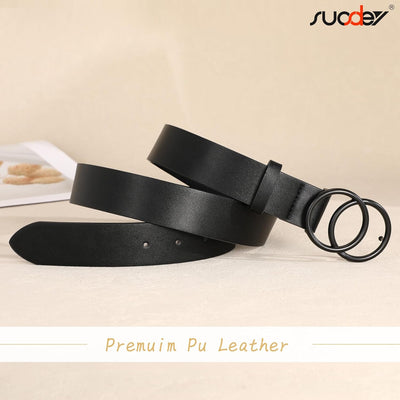 SUOSDEY Women Leather Belt Fashion Double O-Ring Soft Faux Leather Waist Belts For Jeans Dress