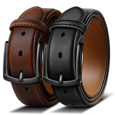 BULLIANT Men Belt 2Pack-Leather Belt 7Holes Comfortable For Men's Dress Casual Jeans 1 3/8"