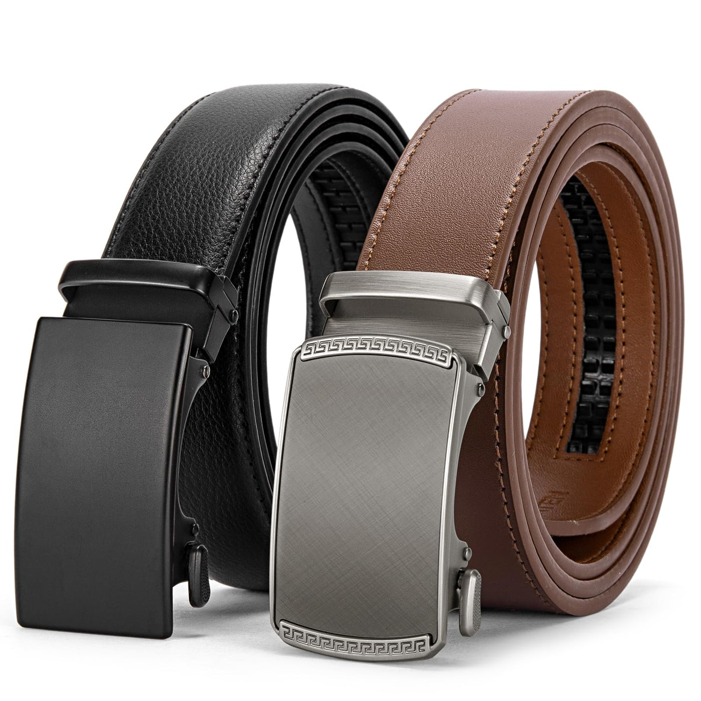BOSTANTEN Ratchet Leather Belt For Men 2 Pack Dress and Casual with Adjustable Buckle, Trim to Fit