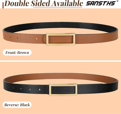 SANSTHS Skinny Reversible Belts for Women, Two-in-one Women Thin Belt for Dresses Jeans Pants with Gold Buckle