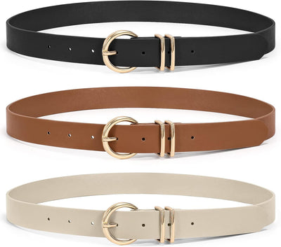 XZQTIVE 3 Pack Women Belts For Jeans Dresses Pants Ladies Leather Waist Belt with Gold Buckle
