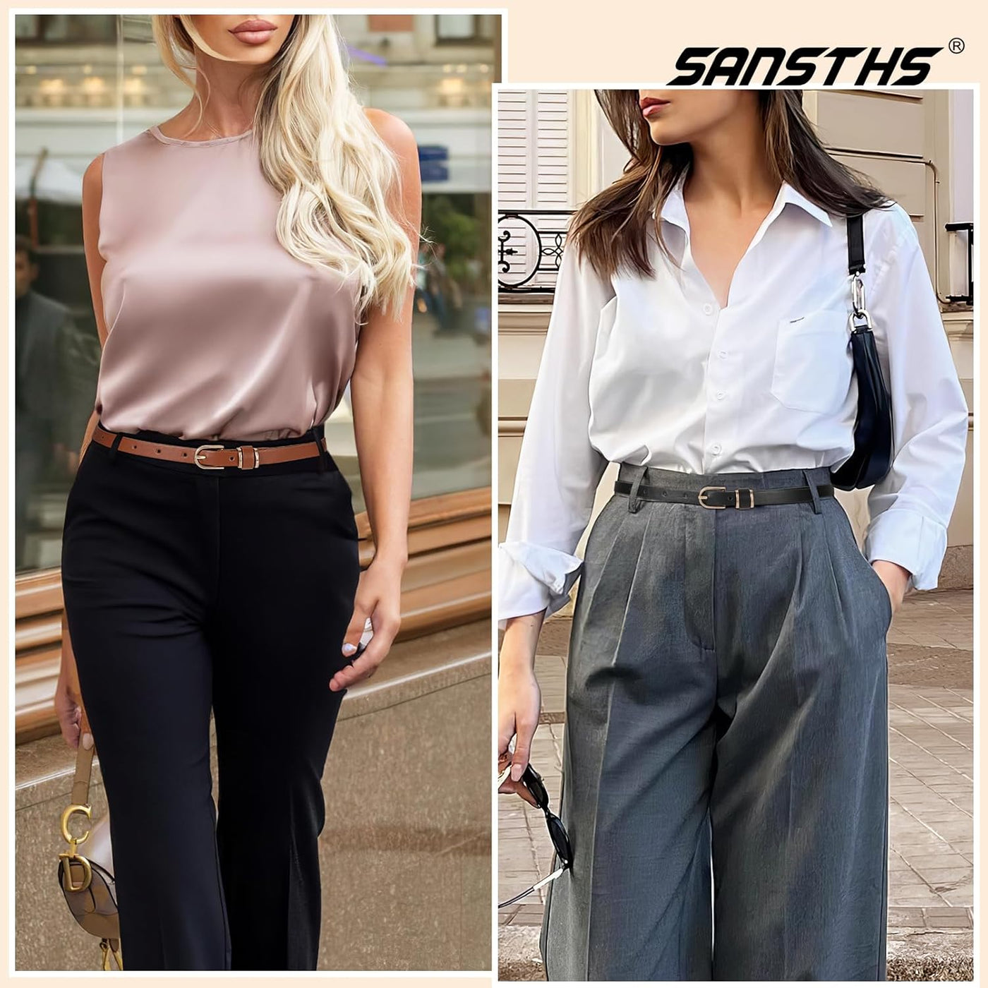 SANSTHS 4 Pack Women Thin Belts for Jeans Dresses Coats Skinny Women Belt with Gold Alloy Buckle