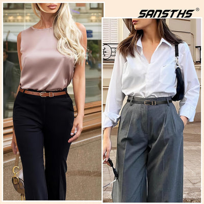 SANSTHS 4 Pack Women Thin Belts for Jeans Dresses Coats Skinny Women Belt with Gold Alloy Buckle