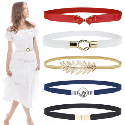 EAONE Skinny Belts for Women 5 Pack, Fashion Dress Belts Stretch Women Waist Belts Plus Size Elastic Waist Band for Dresses