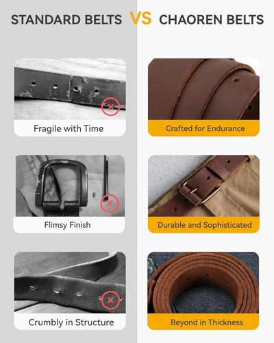 CHAOREN Leather Belt for Men, 38mm Mens Belts Casual, Everyday Full Grain Leather Belt for Jeans