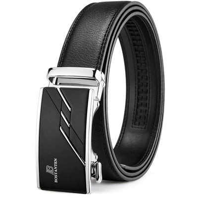 BOSTANTEN Mens Belt Leather Ratchet Belt For Men Dress and Casual with Adjustable Buckle, Trim to Fit