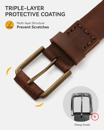 CHAOREN Leather Belt for Men, 38mm Mens Belts Casual, Everyday Full Grain Leather Belt for Jeans