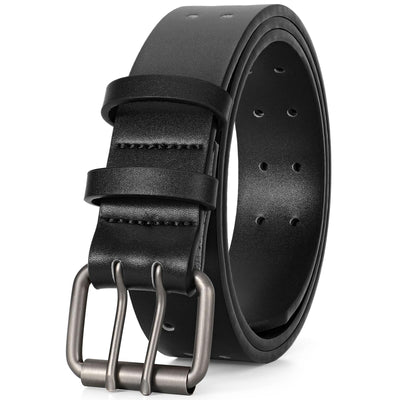 JASGOOD Men Double Prong PU Leather Belt Casual Work Heavy Duty Belt Double Grommet Holes Belt for Jeans