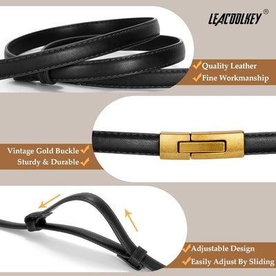 LEACOOLKEY Women Skinny Leather Belts Ladies Thin Waist Belts with Alloy Buckle for Dresses